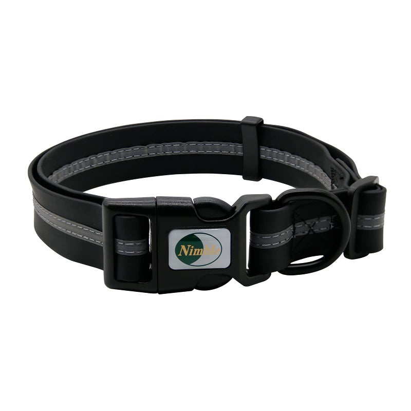 NIMBLE Dog Collar Waterproof Pet Collars Anti-Odor Durable Adjustable PVC & Polyester Soft with Reflective Cloth Stripe Basic Dog Collars S/M/L Sizes (Large (15.35â€-24.8â€inches), Black) - Image 1